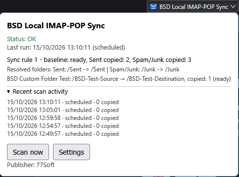 BSD Local IMAP-POP Sync status popup